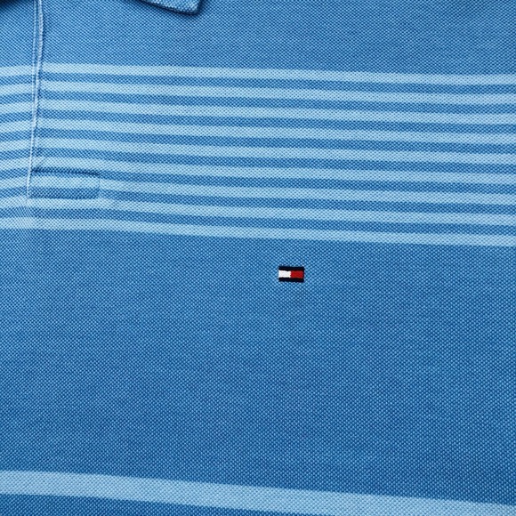 Y2K Tommy Hilfiger Polo Shirt Mens LARGE Blue Colorblock Stripe Flag Loop Collar - Picture 4 of 16